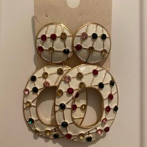 White colorful dotted drop earrings
